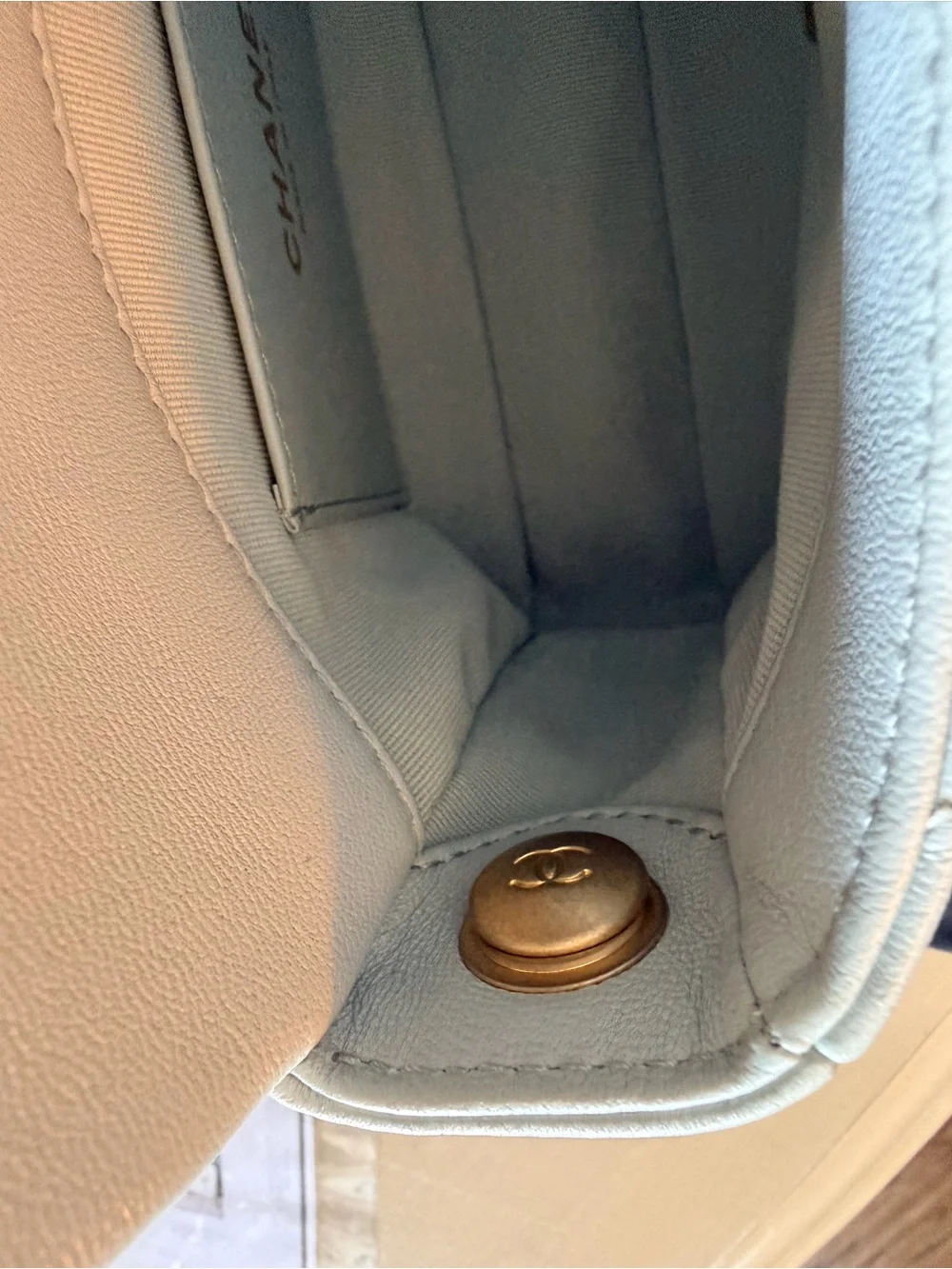 Chanel 22S Baby Blue Lambskin Plexiglass Coco Love Mini Flap | Microchipped ✨ - Picture 10 of 11